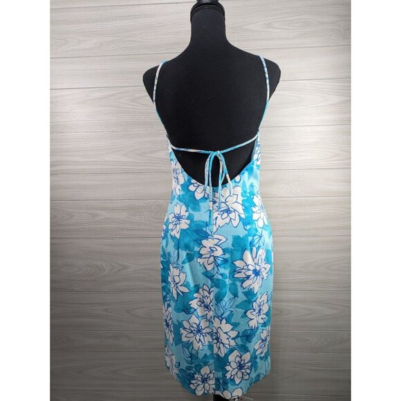 David Meister Teal Blue Floral Halter Tie Back Dress - Picture 6 of 9